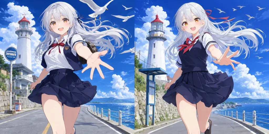 カモメのボックスをcharacter（左）とobject（右）のラベルで生成したアニメ画像の比較