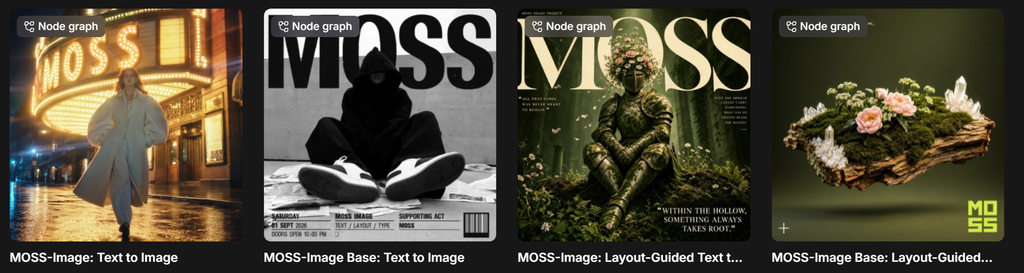 ComfyUIのテンプレート参照に並ぶMOSS-Imageの4種類のワークフロー