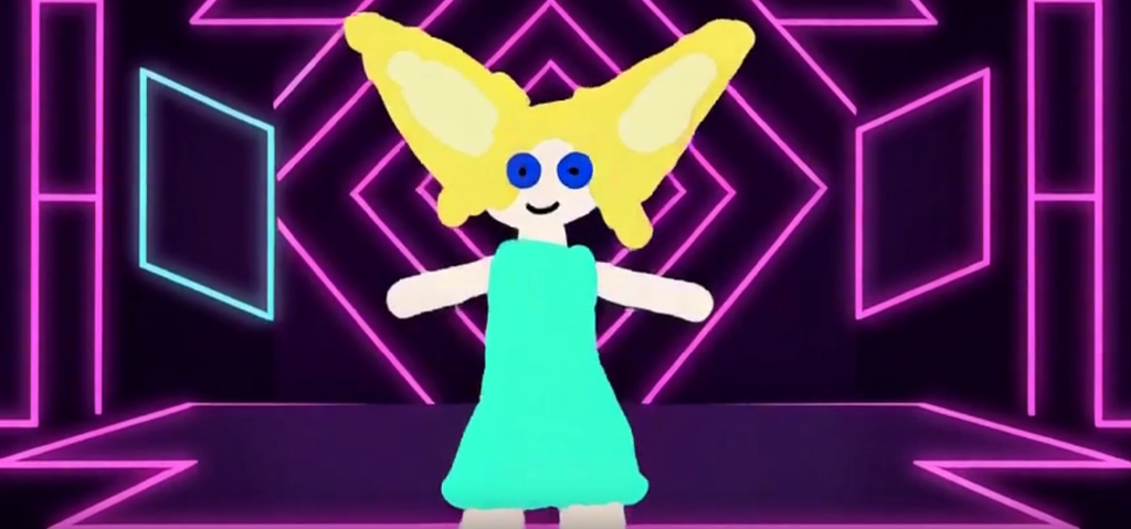 FastH3 OmniRefで生成した、ネオンのステージで踊る手描き風キャラクターの動画