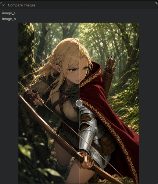 Compare Imagesで元画像と編集後の画像を比較した画面