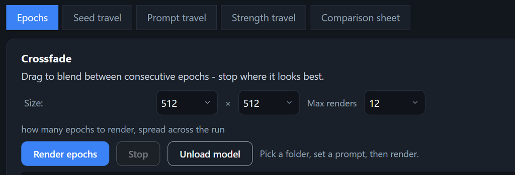 EpochsタブのSize・Max renders・Render epochs