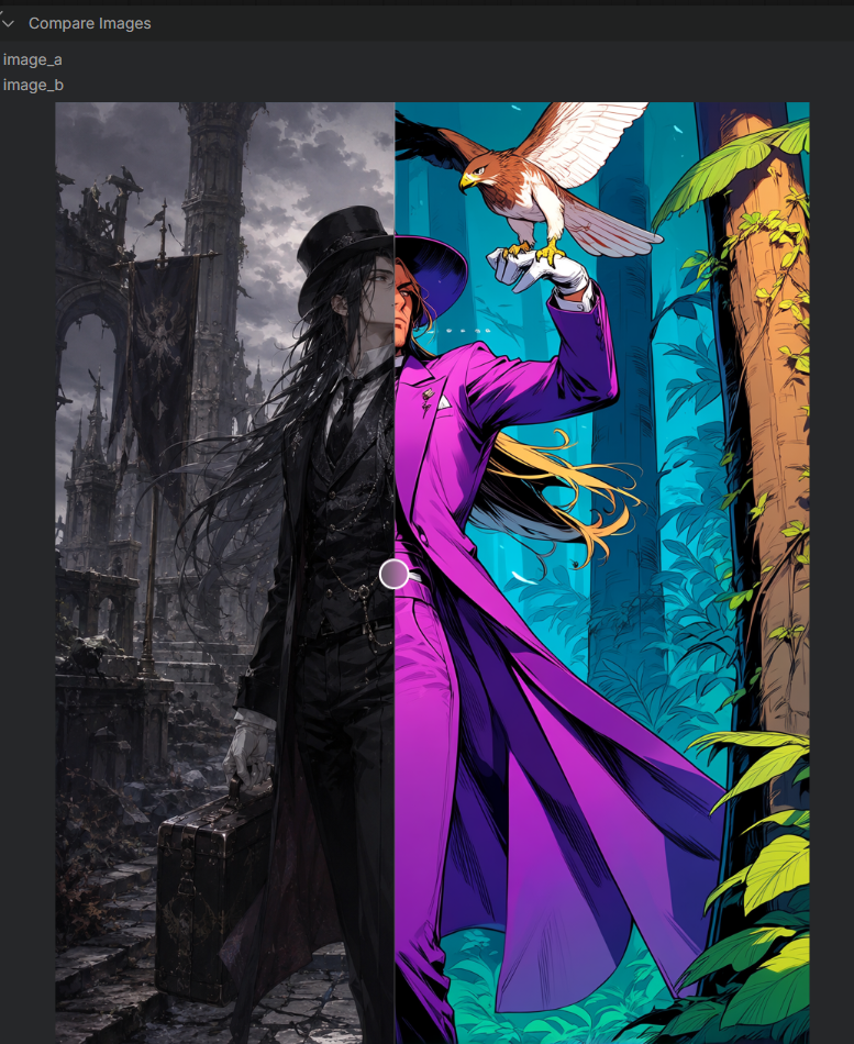 Compare Imagesで参照画像とAnima LLLiteの生成結果を比較した画面