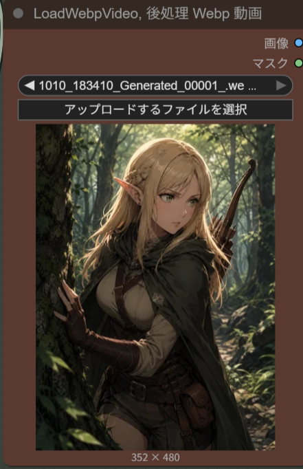 LoadWebpVideoに後処理用のWebP動画を読み込んだ画面