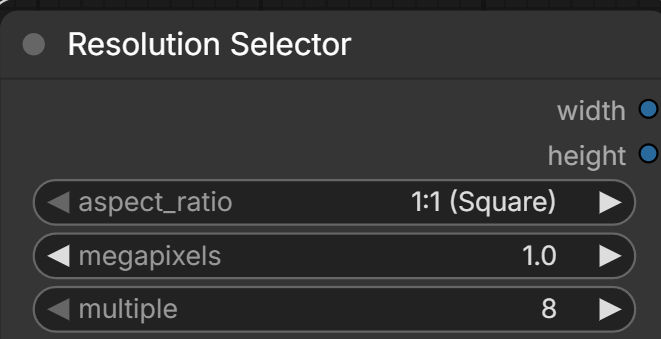 Resolution Selectorでアスペクト比1:1、megapixels 1.0を指定した画面