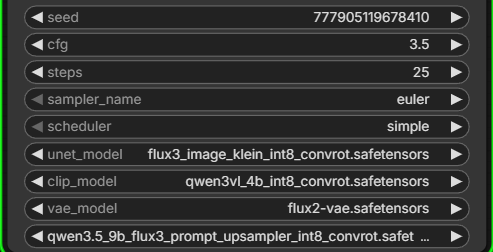 Text to Image (Flux.3 Image Klein)サブグラフでモデルとパラメーターを設定する画面