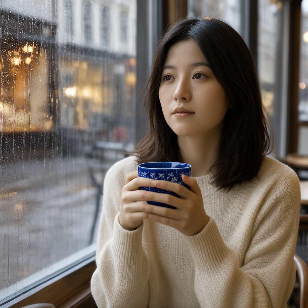 バウンディングボックスで指定したカップを青い花柄に編集した結果